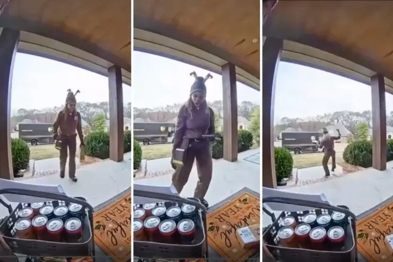 Doorbell camera catches a UPS driver in a moment of contagious joy over a simple snack